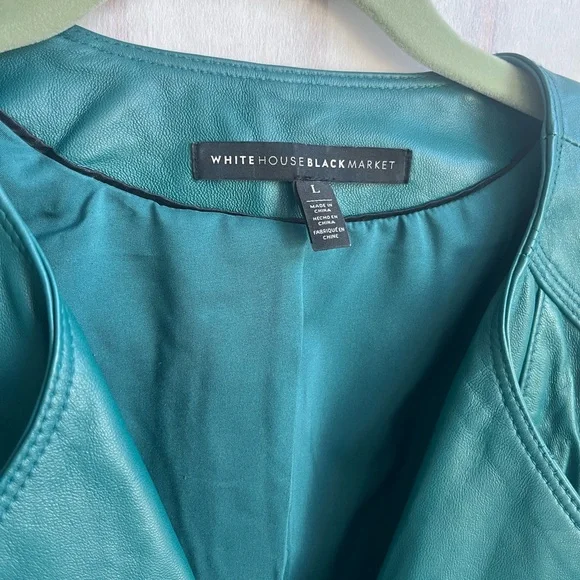 WHBM-Teal Leather Asymmetrical Jacket-size L - Picture 6 of 7